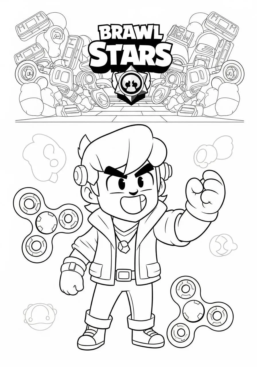 Desenho de Brawl Stars do Rico com Fidget Spinner para Colorir