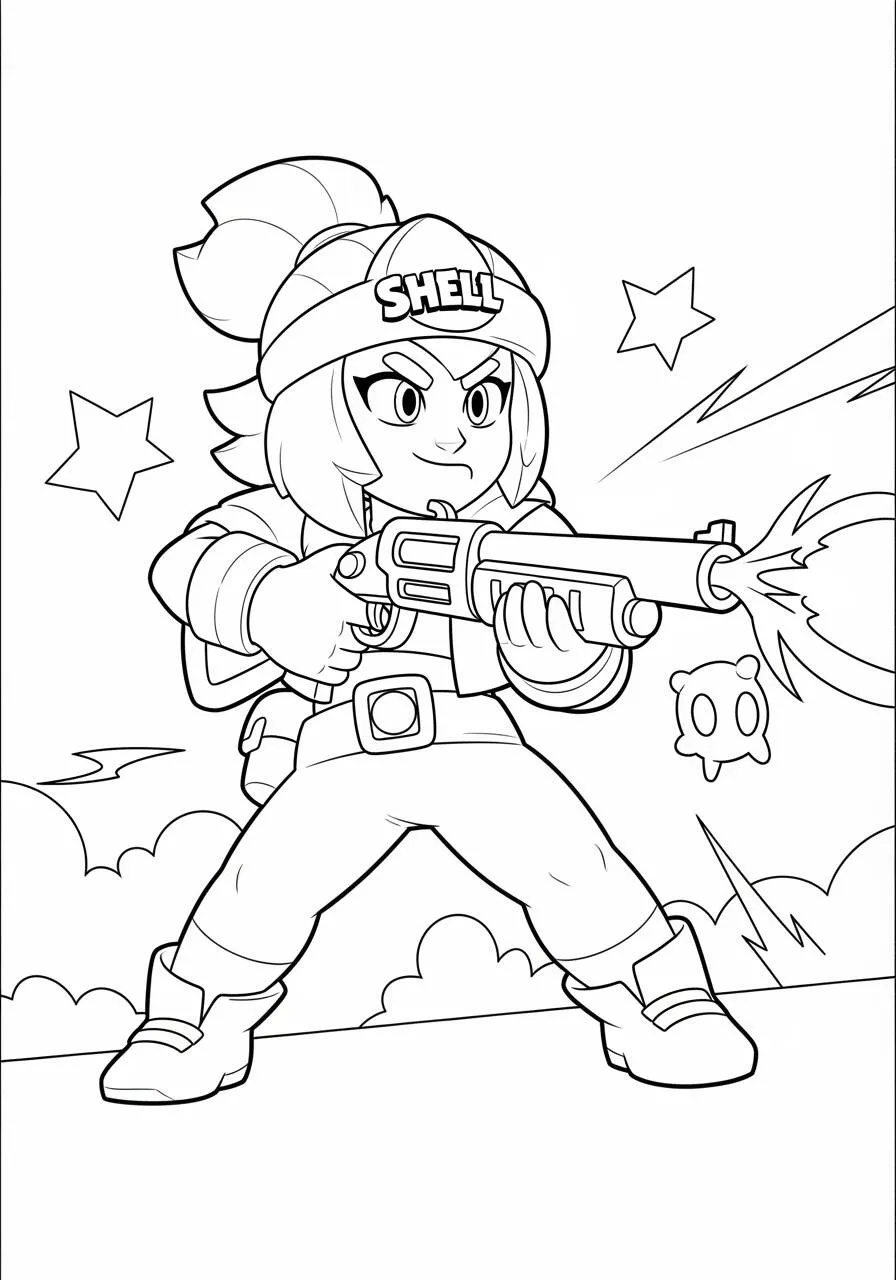 Desenho de Brawl Stars da Shelly com Arma para Colorir
