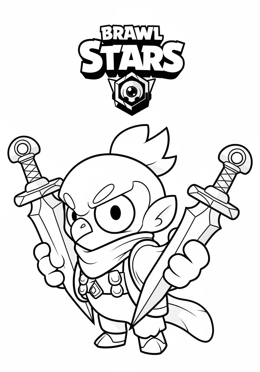 Desenho de Brawl Stars do Grom com Espadas para Colorir