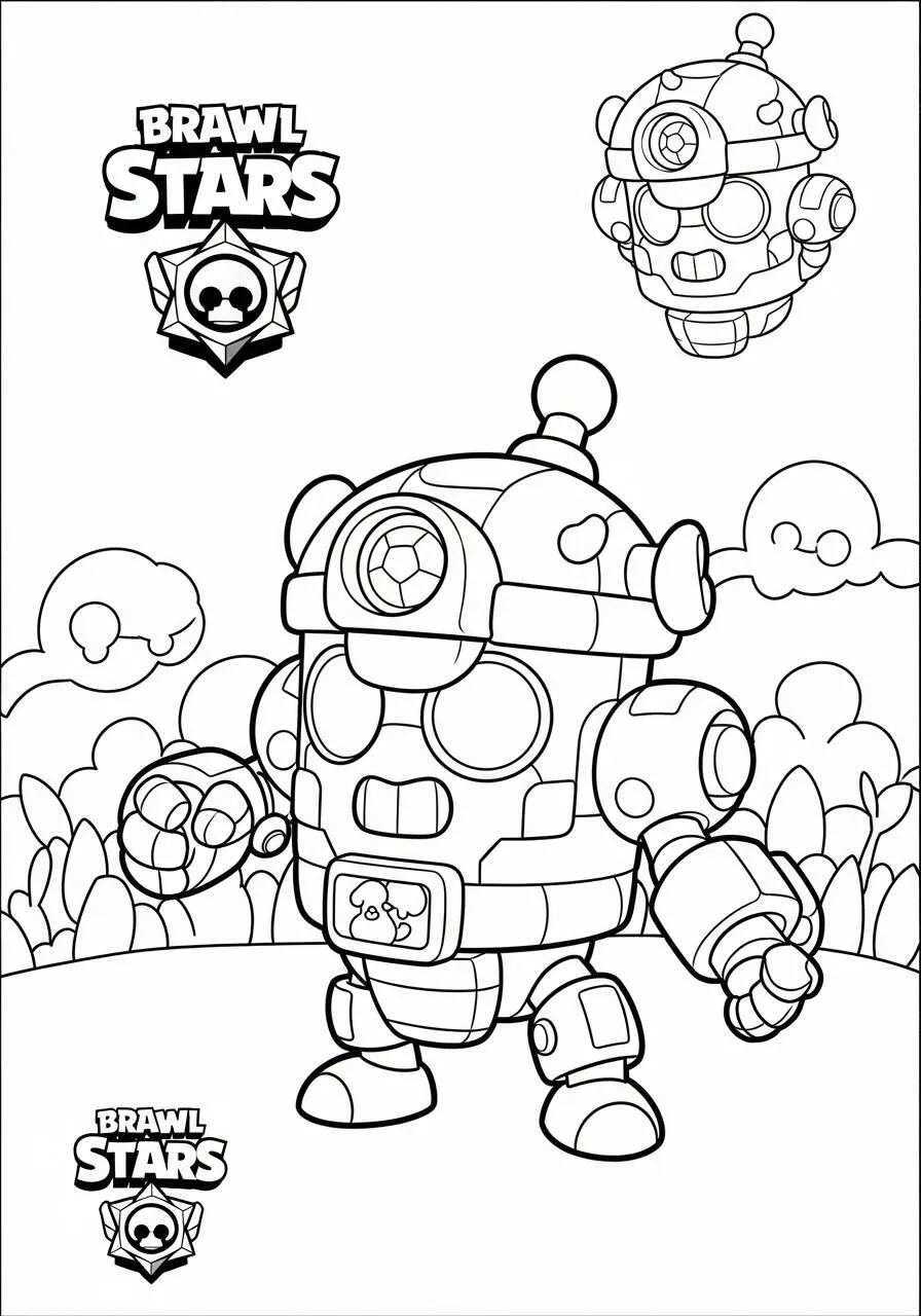 Desenho de Brawl Stars do Robo com Lança para Colorir