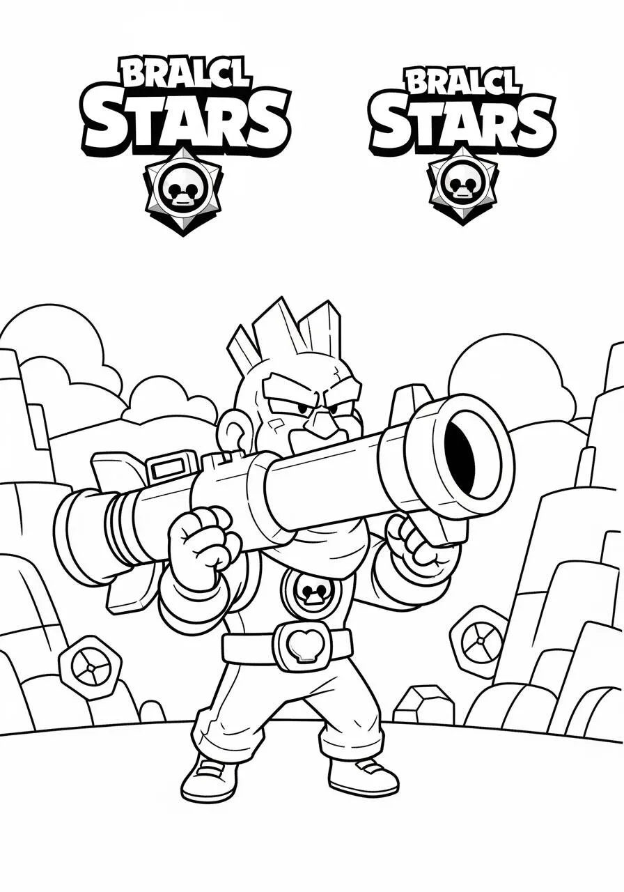 Desenho de Brawl Stars do Dynamike com Lança Foguetes para Colorir