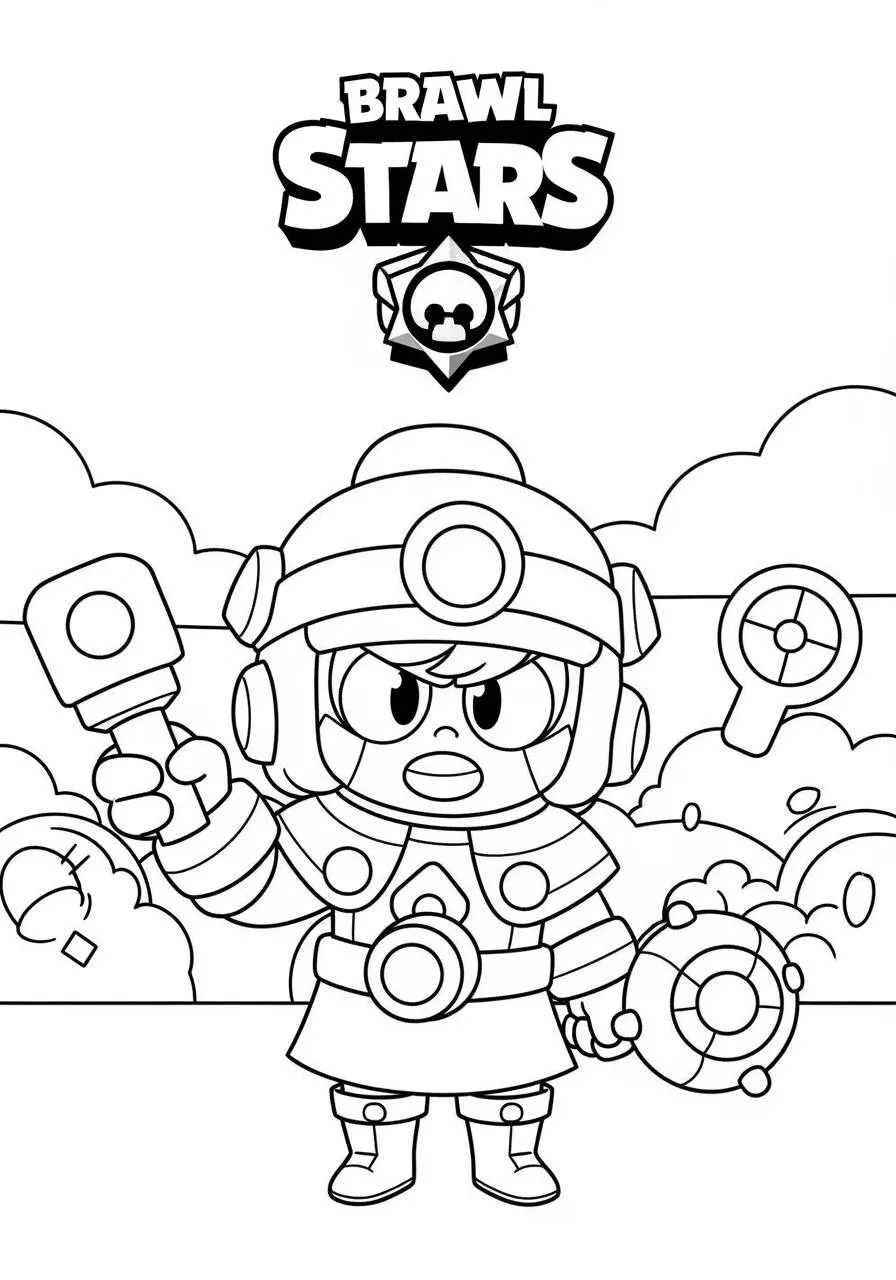 Desenho de Brawl Stars da Pam com Martelo para Colorir
