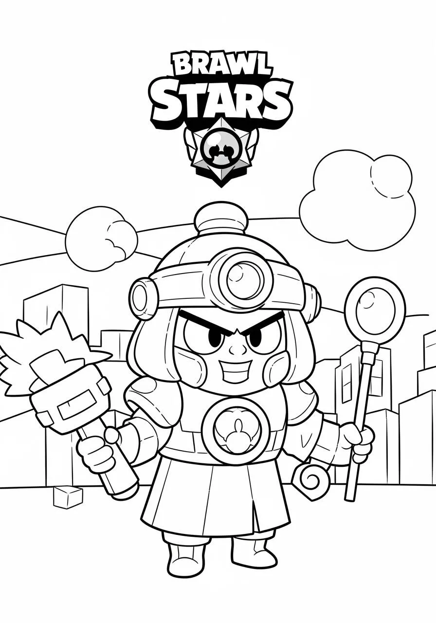 Desenho de Brawl Stars do Nita com Tocha para Colorir