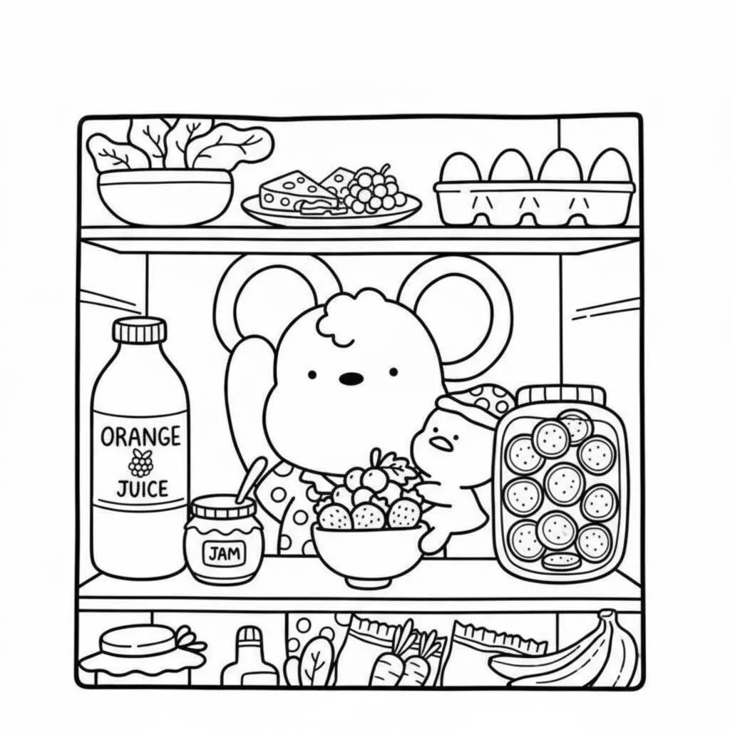 Dibujo para colorear de amigos acogedores en la nevera