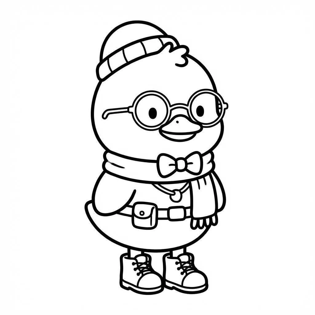 Desenho de Cozy Friends com Pato Estiloso para Colorir