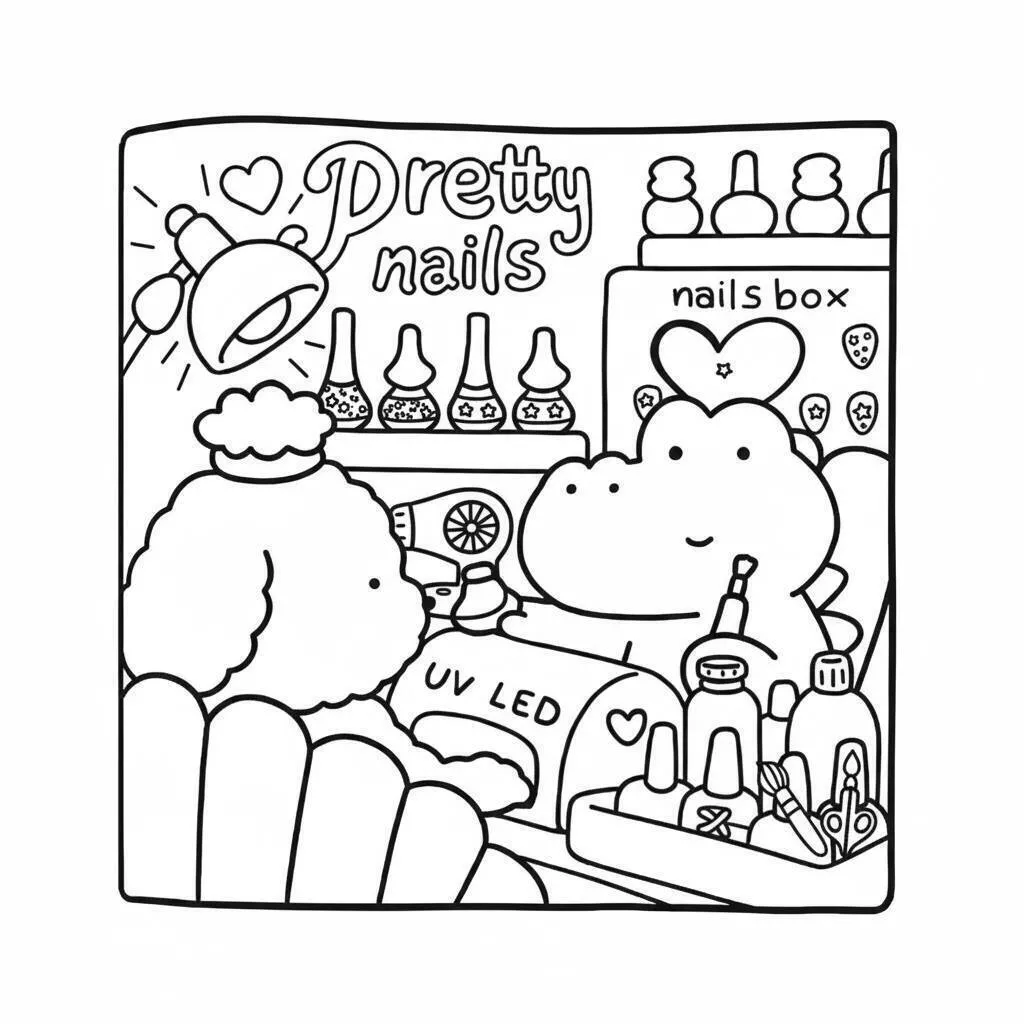 Dibujo para colorear de amigas acogedoras haciendo las uñas