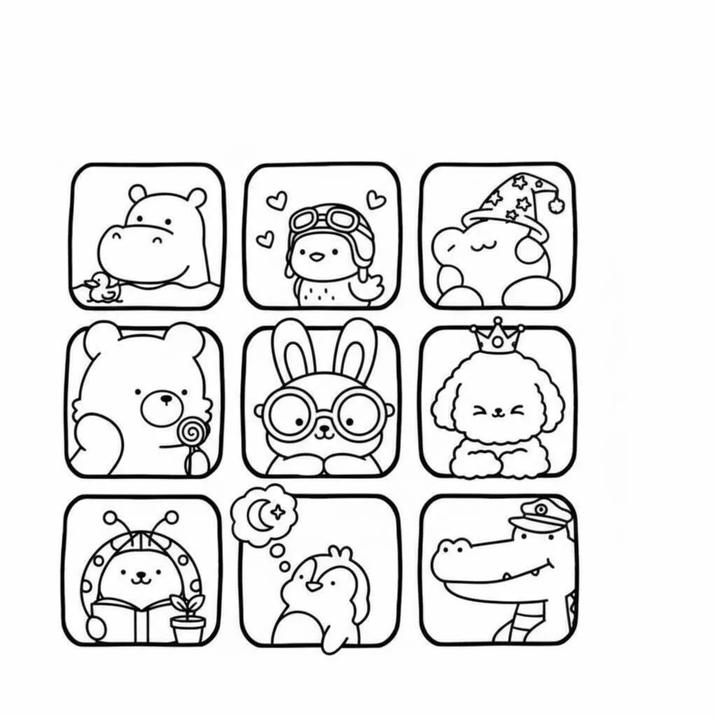 Dibujo para colorear de amigos acogedores en varias aventuras