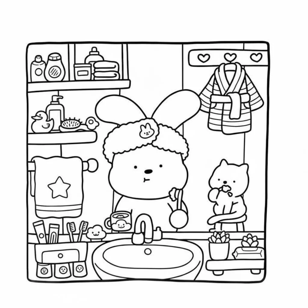Página para colorear de amigos acogedores en el baño