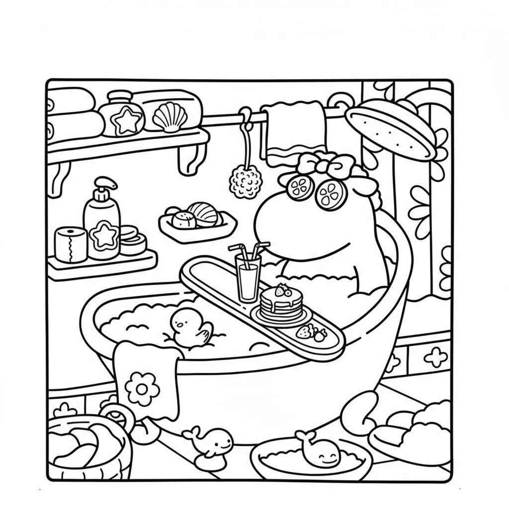 Página para colorear de amigos acogedores relajándose en el baño