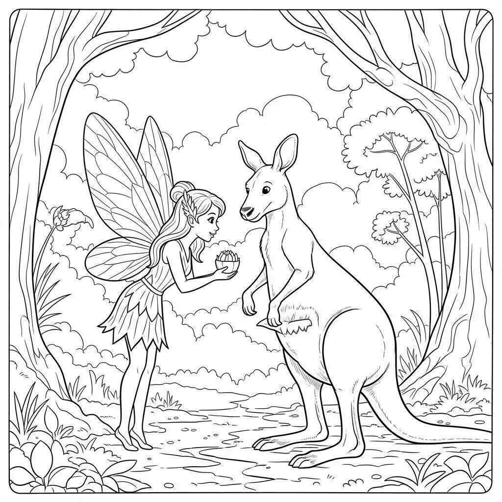 Dibujo para colorear del hada amiga del canguro