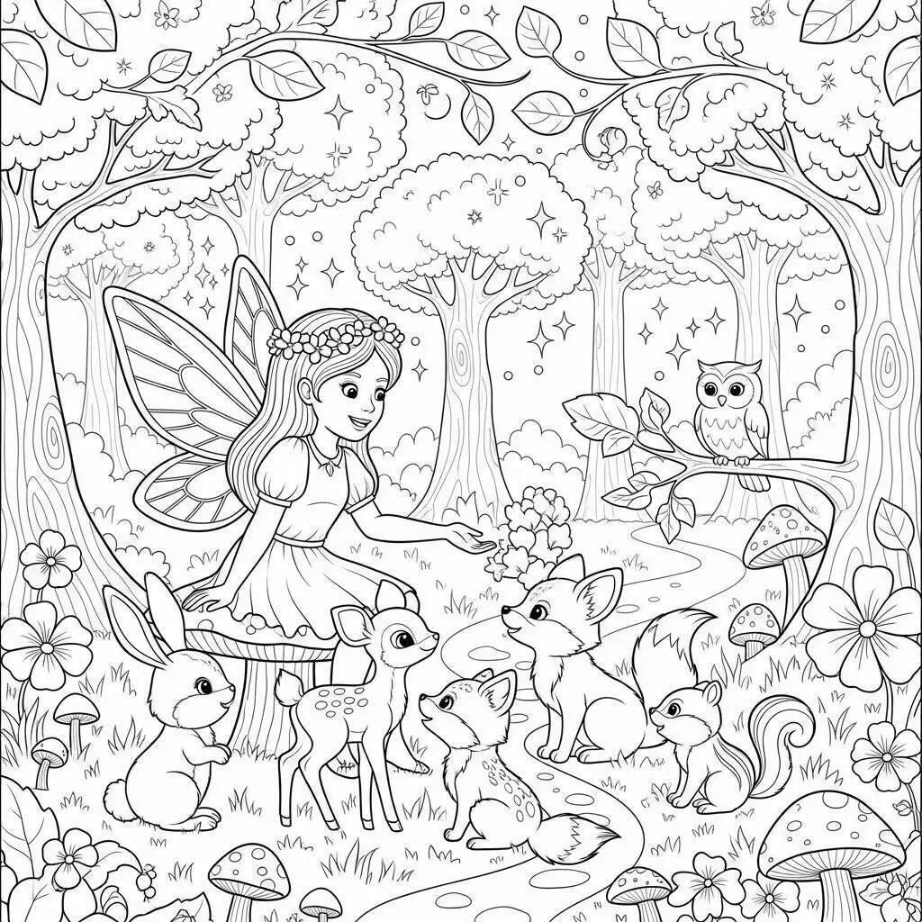 Desenho de Fada Amiga dos Animais para Colorir