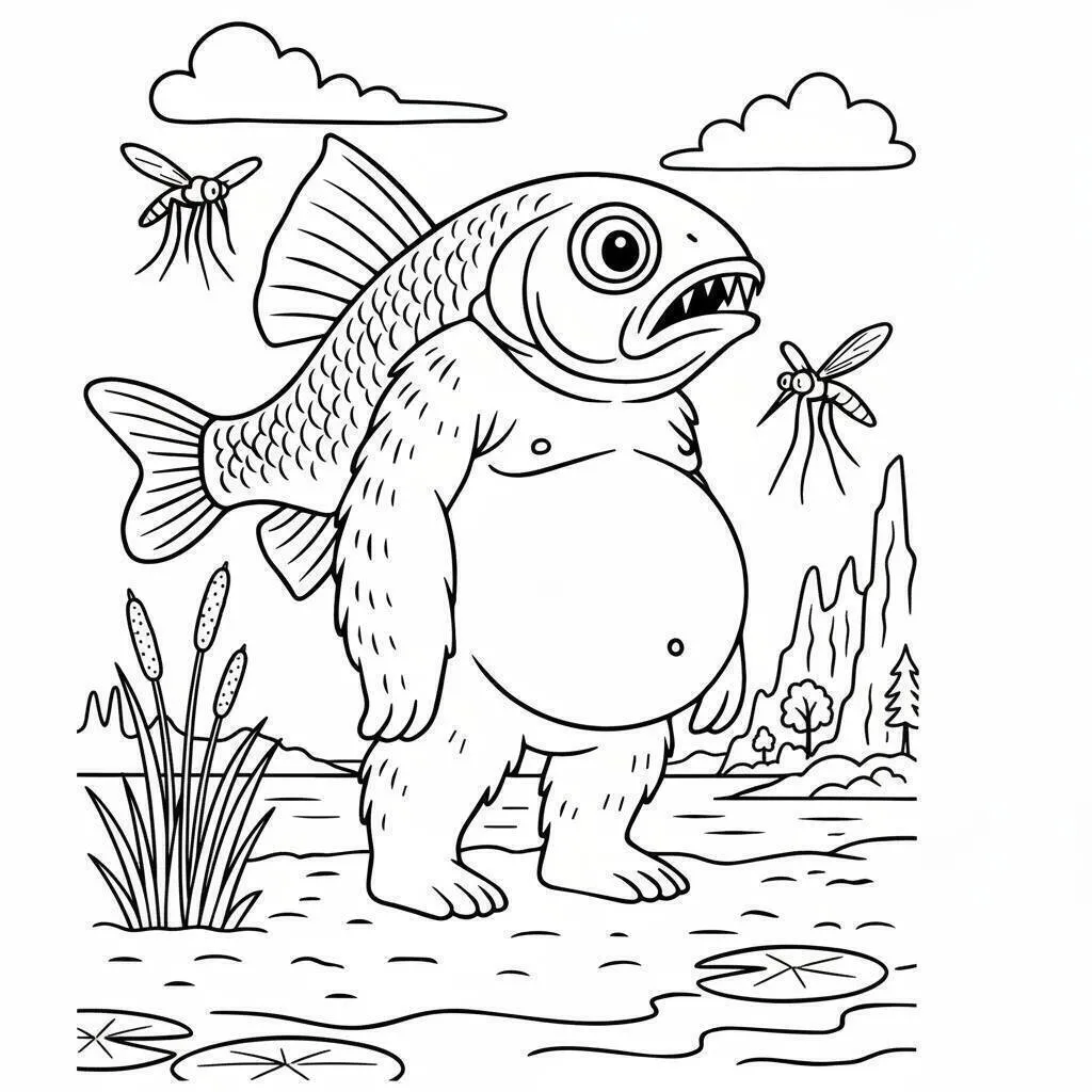 Desenho de Italian Brainrot do Peixe Estranho para Colorir