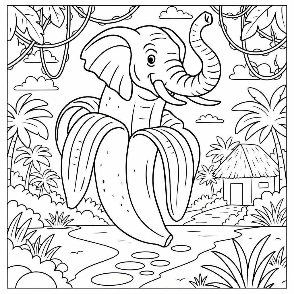Desenho de Italian Brainrot do Elefante Banana para Colorir