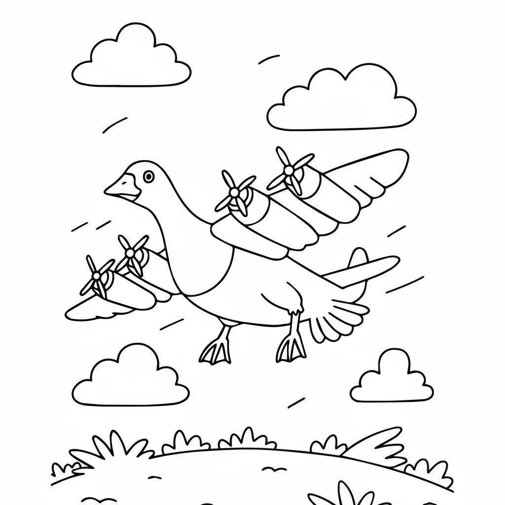 Desenho de Italian Brainrot do Pássaro Turbina para Colorir