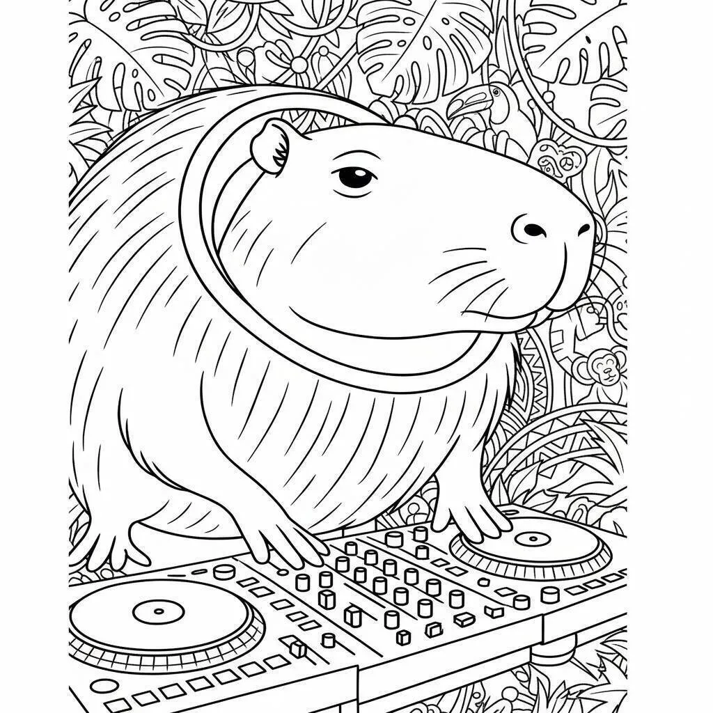 Desenho de Italian Brainrot do Capivara DJ para Colorir
