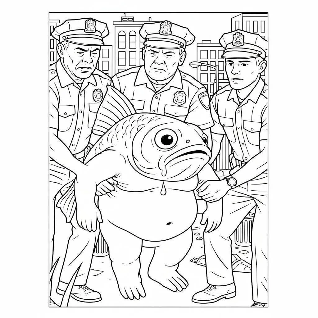 Desenho de Italian Brainrot do Peixe Policial para Colorir