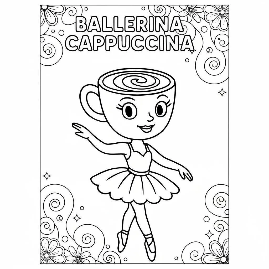 Desenho de Italian Brainrot da Ballerina Cappuccina para Colorir