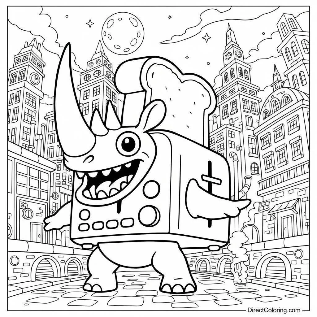 Desenho de Italian Brainrot do Rino Torradeira para Colorir