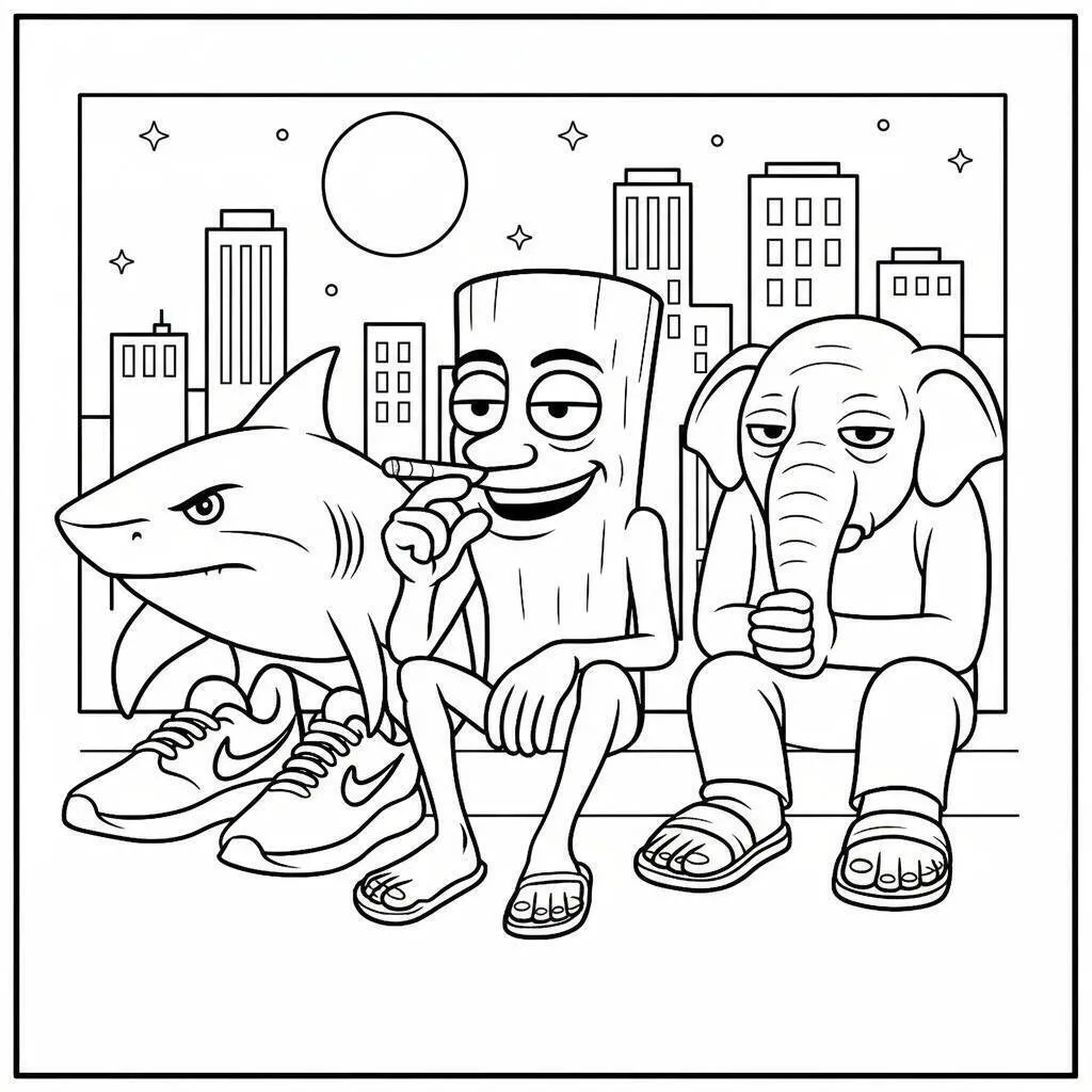 Desenho de Italian Brainrot do Tubarão com Estilo para Colorir