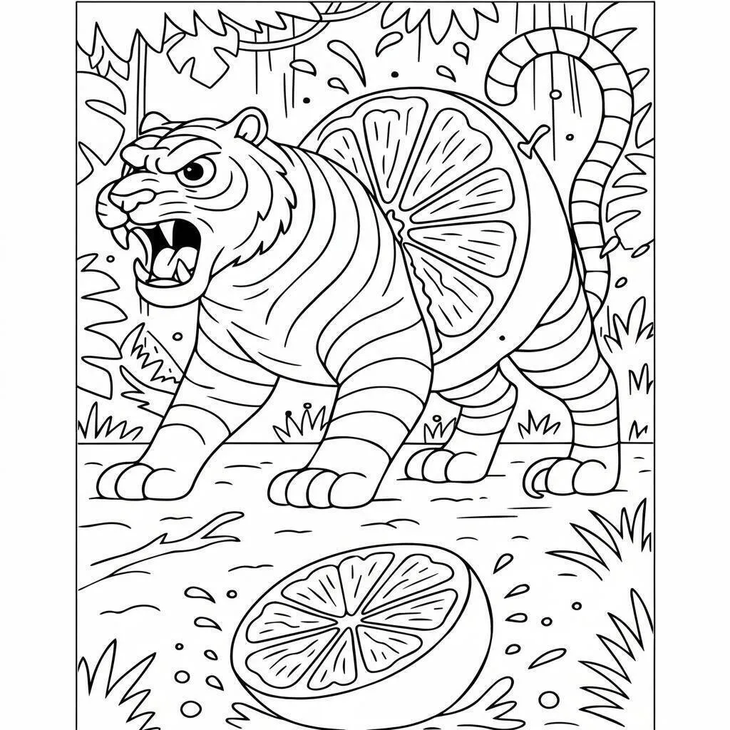 Desenho de Italian Brainrot do Tigre Frutal para Colorir