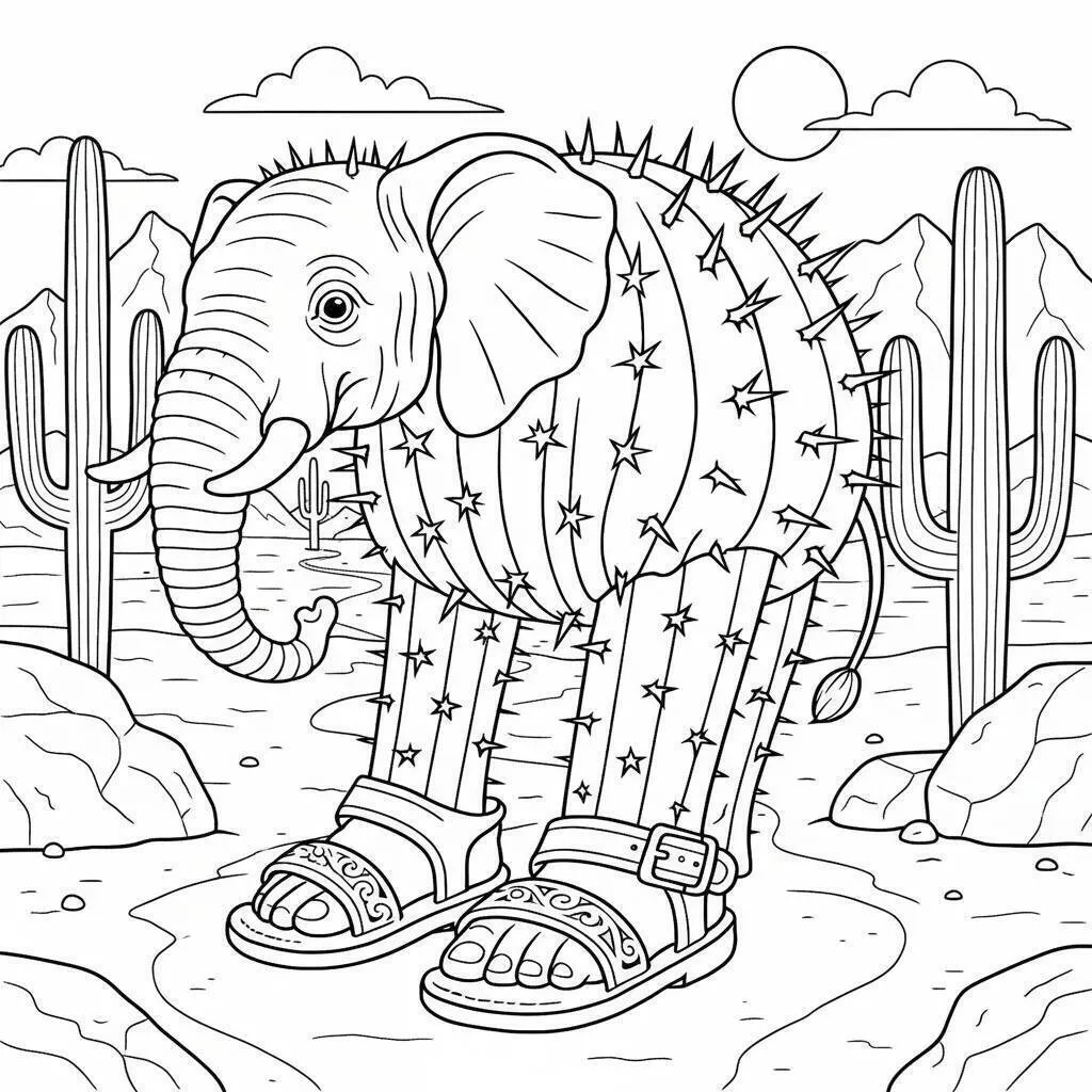 Desenho de Italian Brainrot do Elefante Cactóide para Colorir