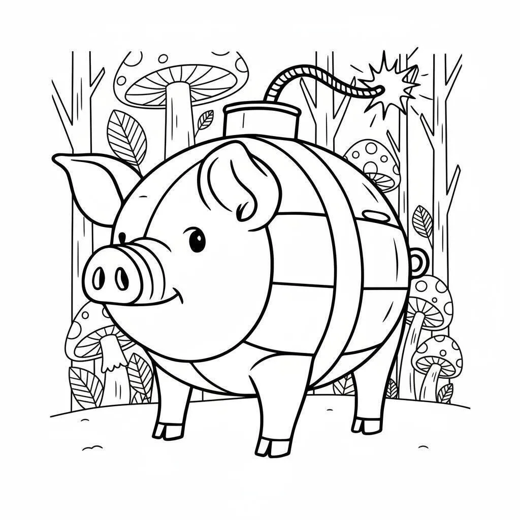 Desenho de Italian Brainrot do Porquinho Explosivo para Colorir