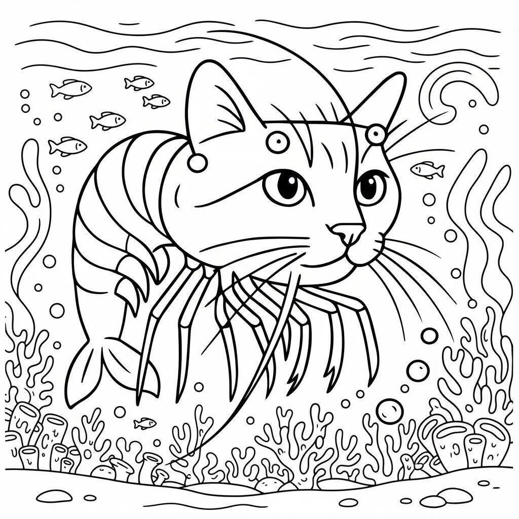Desenho de Italian Brainrot do Gato Camarão para Colorir
