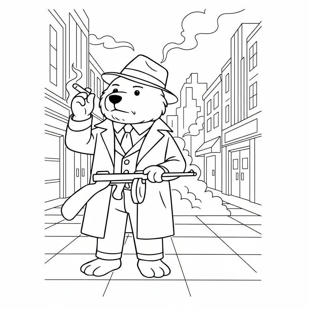Desenho de Italian Brainrot do Urso Detetive para Colorir
