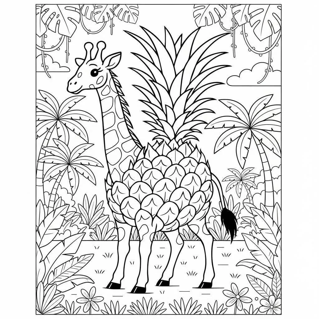 Desenho de Italian Brainrot da Girafa Abacaxi para Colorir
