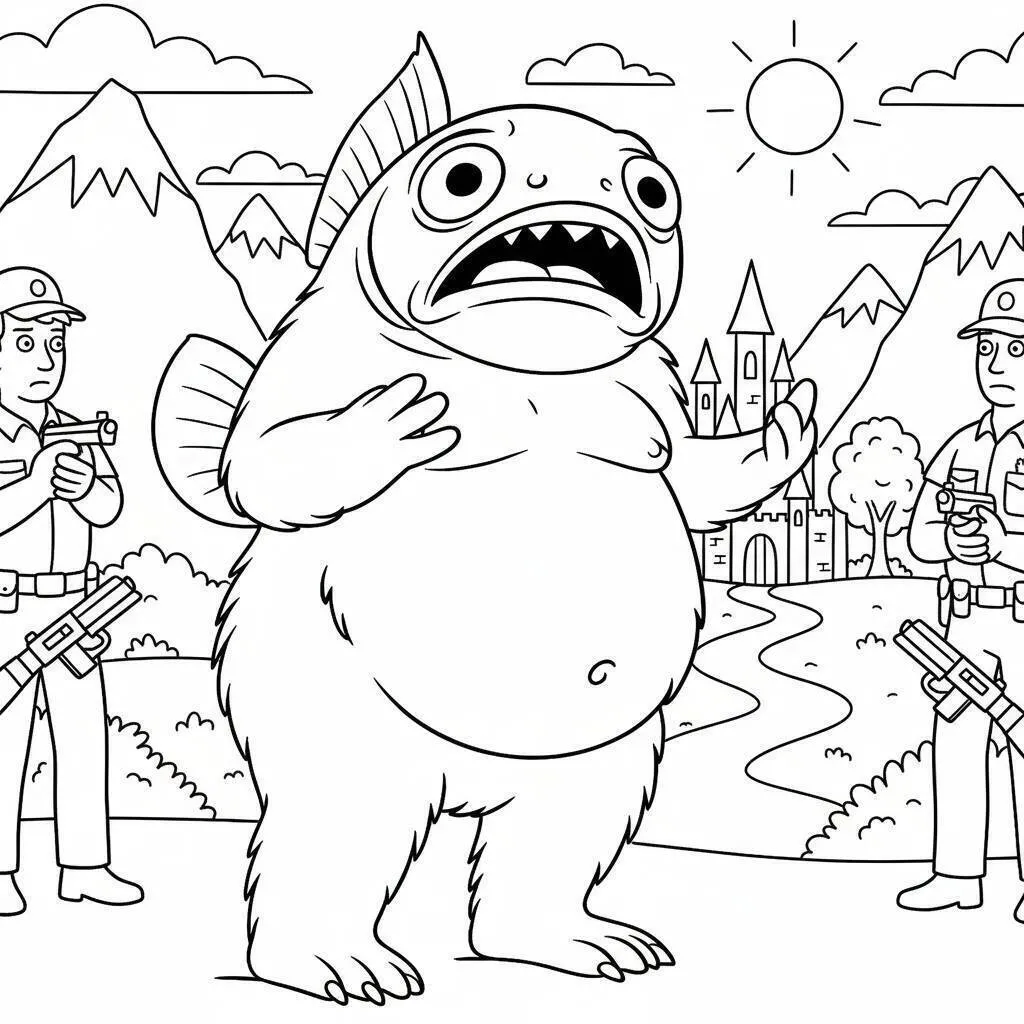 Desenho de Italian Brainrot do Peixe Maluco para Colorir