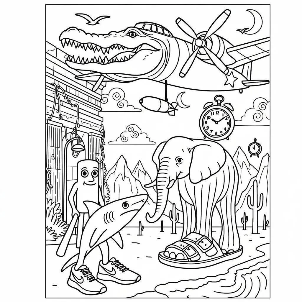 Desenho de Italian Brainrot do Crocodilo Voador para Colorir