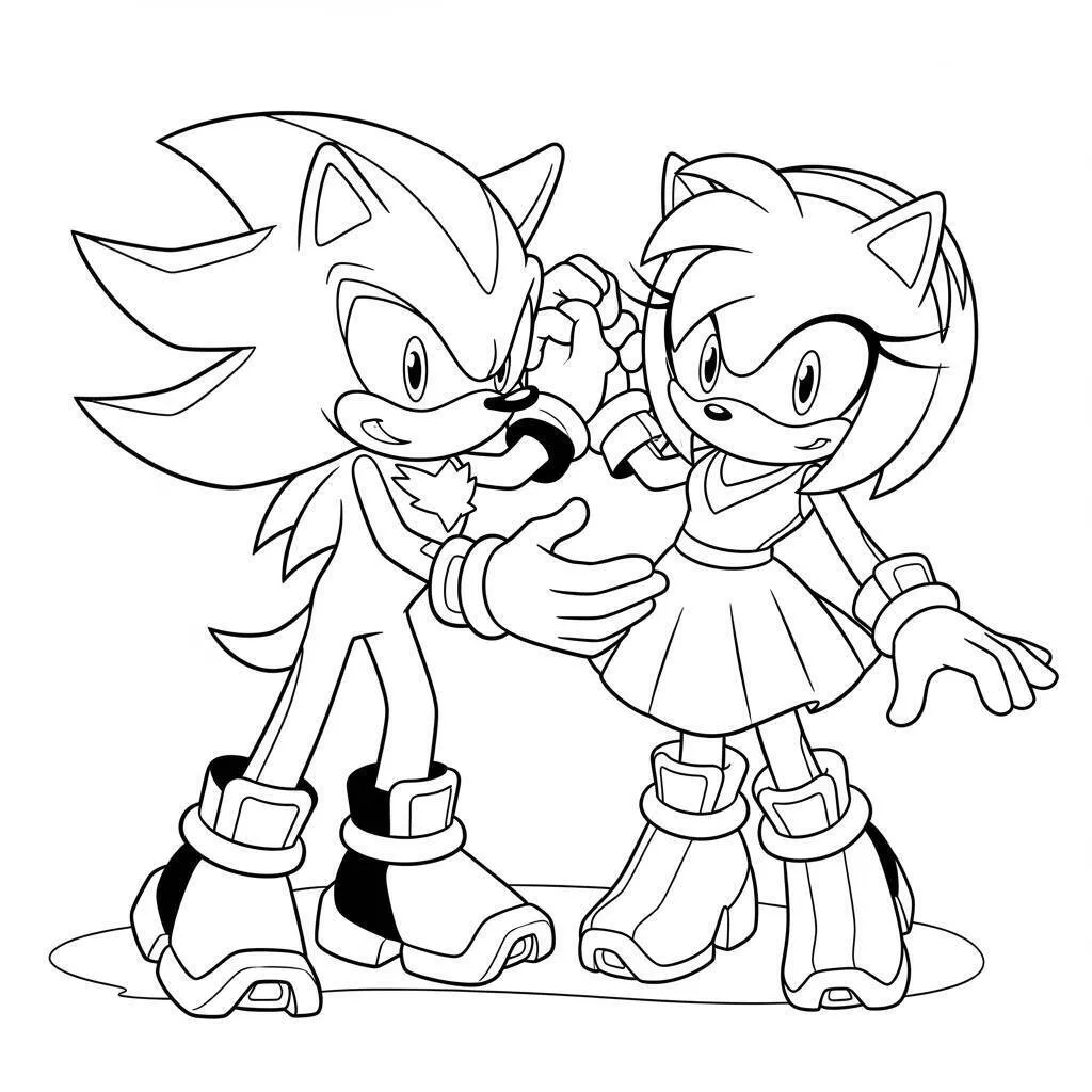 Dibujo para colorear sombra el erizo y Amy Rose