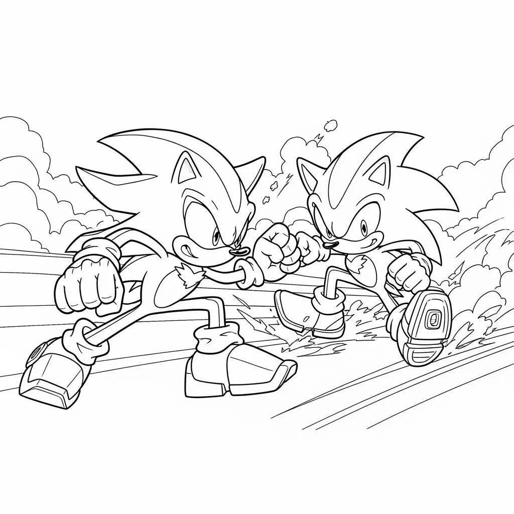Dibujo para colorear de sombra el erizo y Sonic en Race