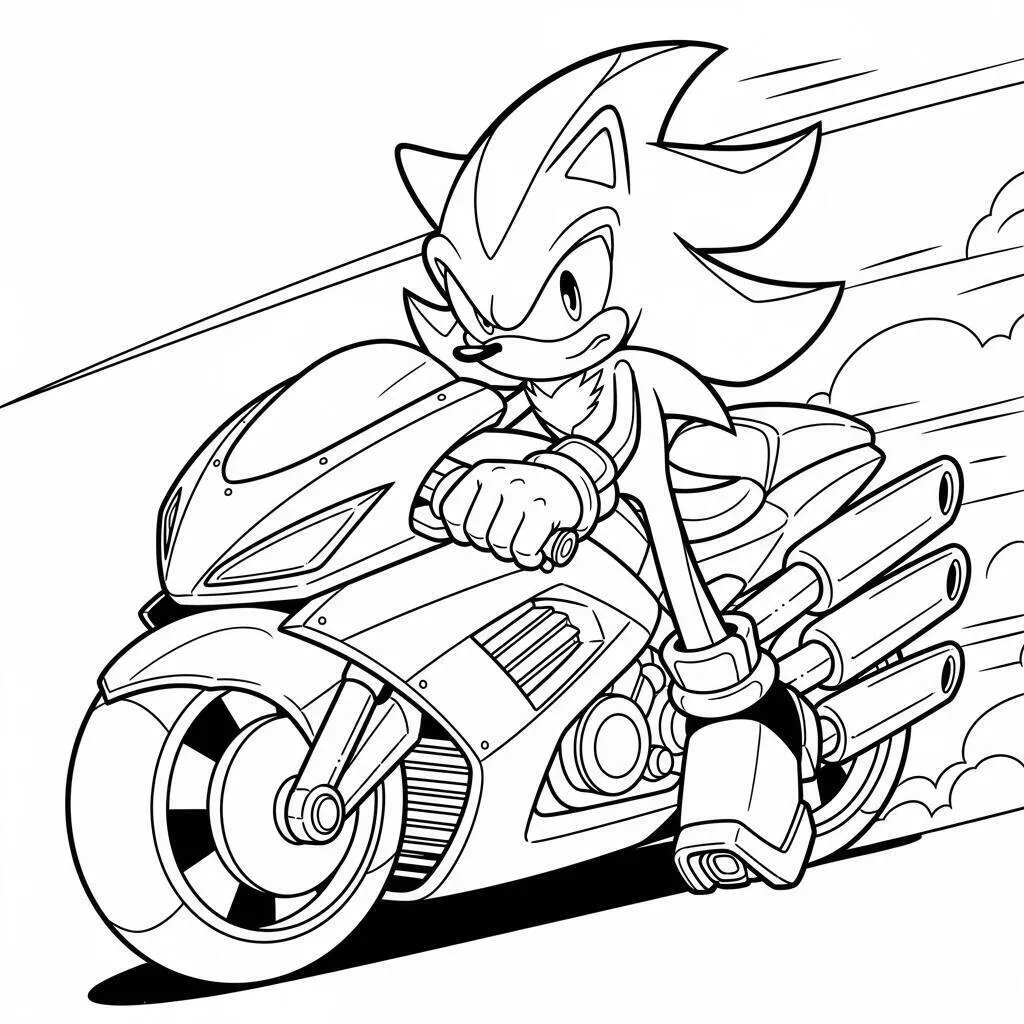 Dibujo para colorear sombra el erizo en una motocicleta