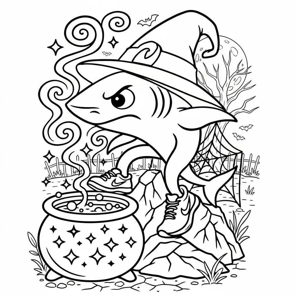 Kolorowanka Tralalero Tralala jako magiczny rekin