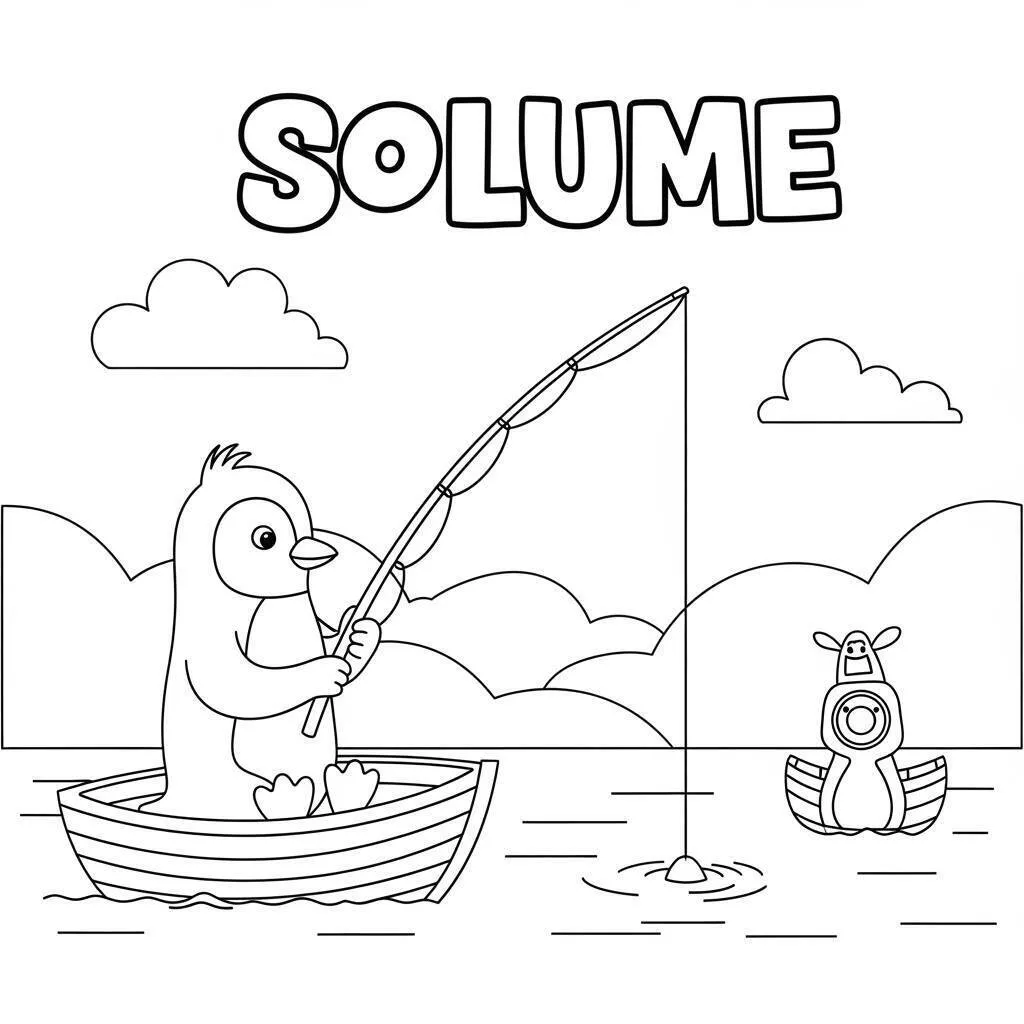 Pingüino pescando en un barco Dibujo para colorear