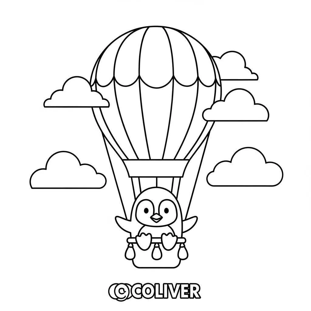 Pingüino en globo aerostático Página para colorear