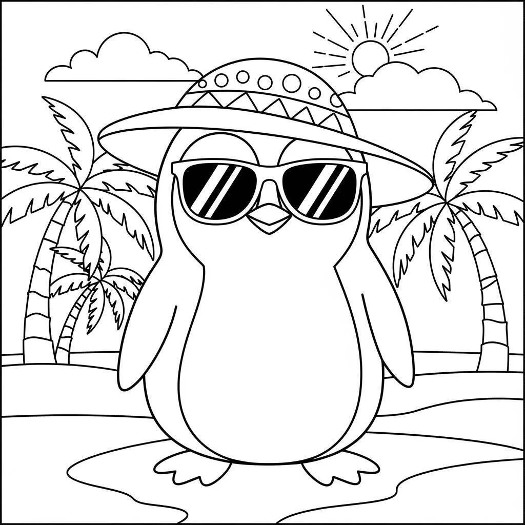 Página para colorear de pingüino elegante con gafas de sol