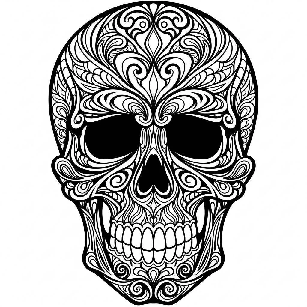 Calavera decorada con intrincados patrones para colorear