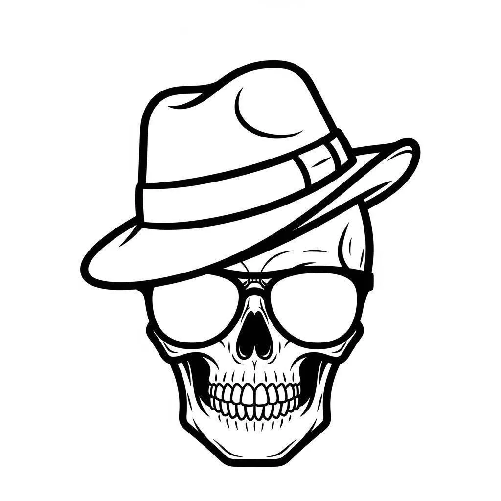 Coloriage Crâne stylisé avec chapeau et lunettes