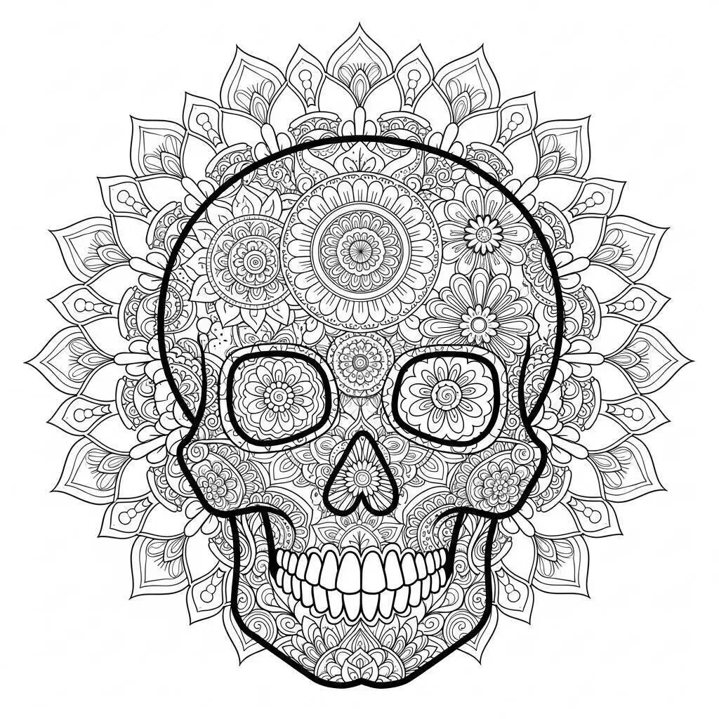 Décor de crâne de coloriage de mandala