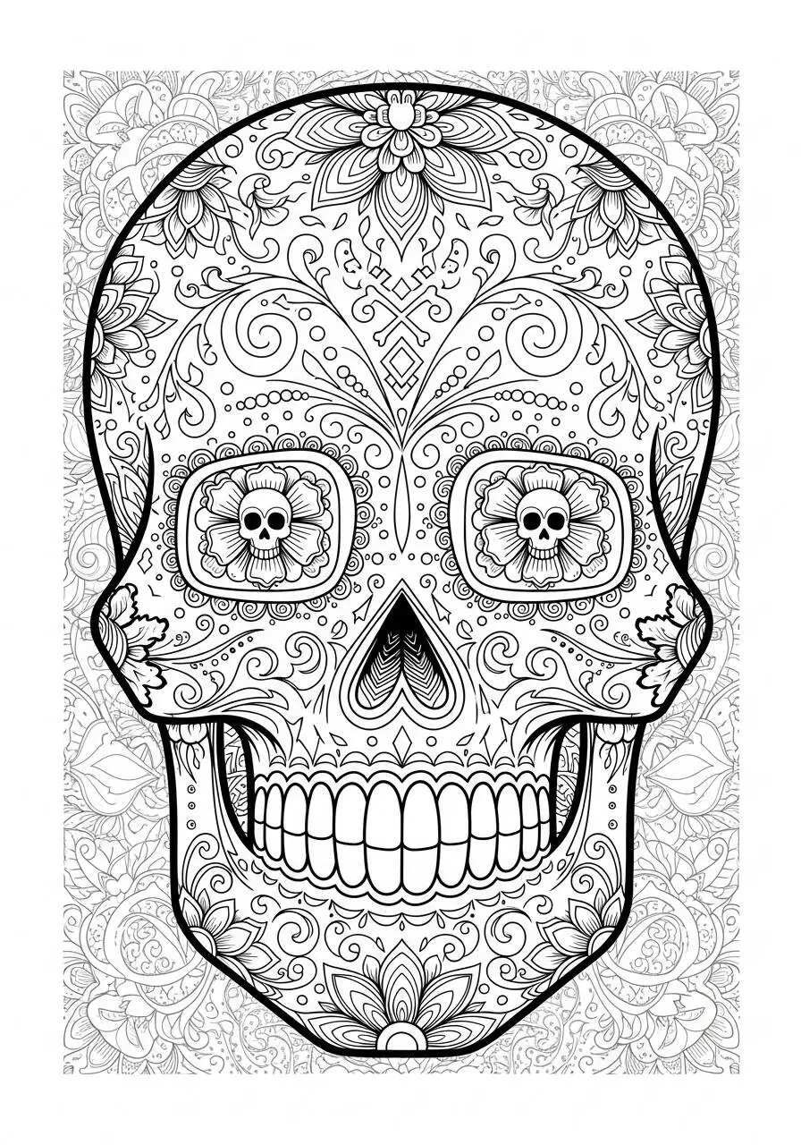 Página detallada para colorear de calavera mexicana