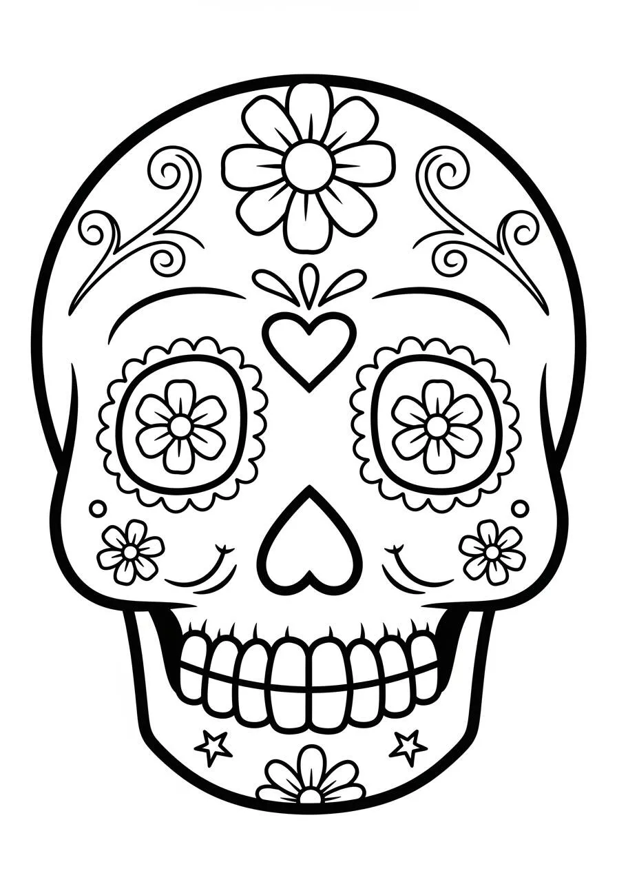 Dibujo para colorear de calavera decorada con flores