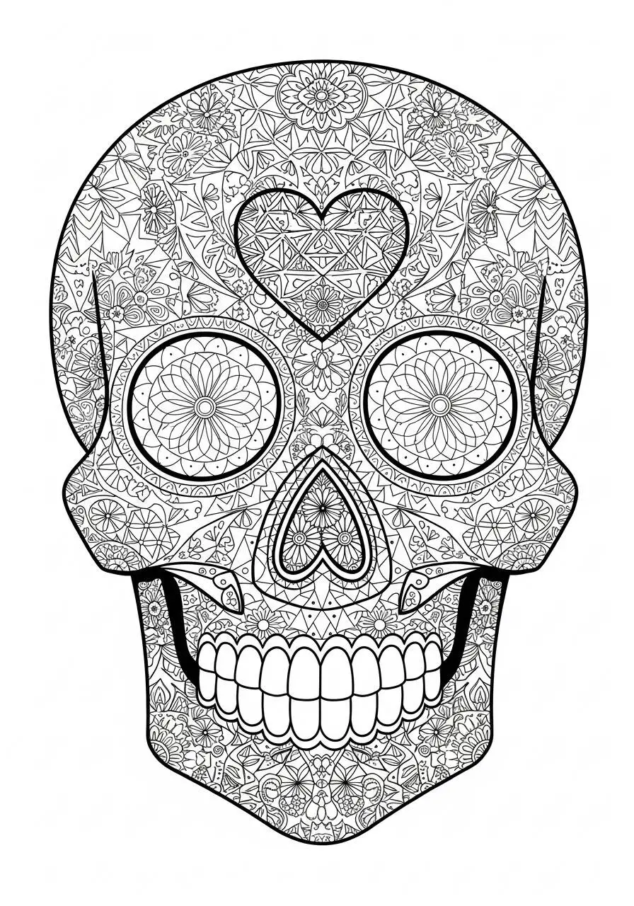 Coloriage Crâne décoré de coeur