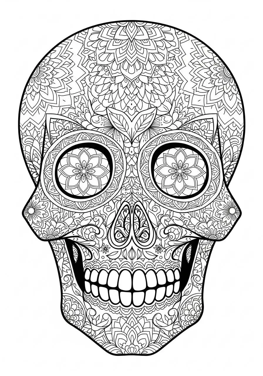 Calavera decorada con motivos florales para colorear