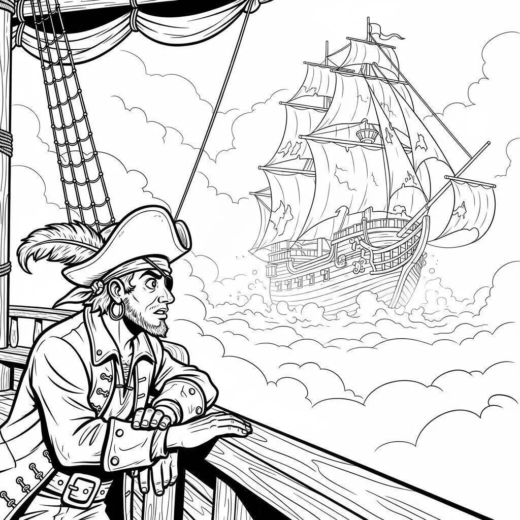 Dibujo de Pirata en la proa del barco para colorear