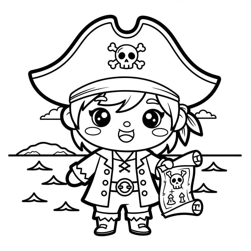 Página para colorear de pirata con mapa del tesoro