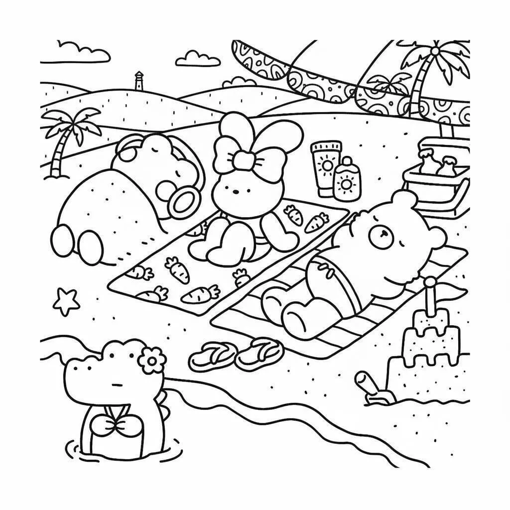 Desenho de Coco Wyo Relaxando na Praia para Colorir