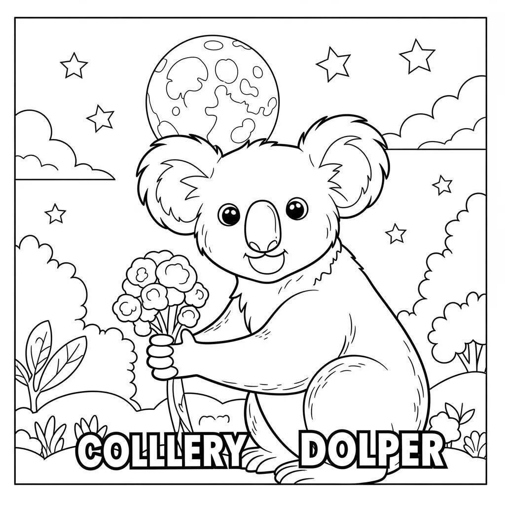 Dibujo de Koala sonriente con flores para colorear