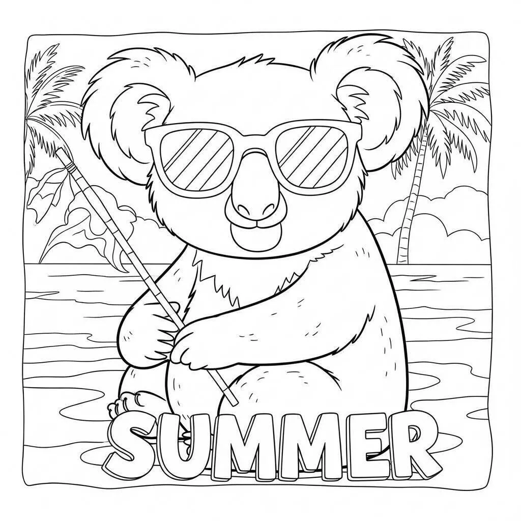 Dibujo para colorear de koala de verano con gafas de sol